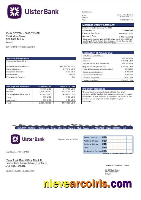 Ireland Ulster bank mortgage statement